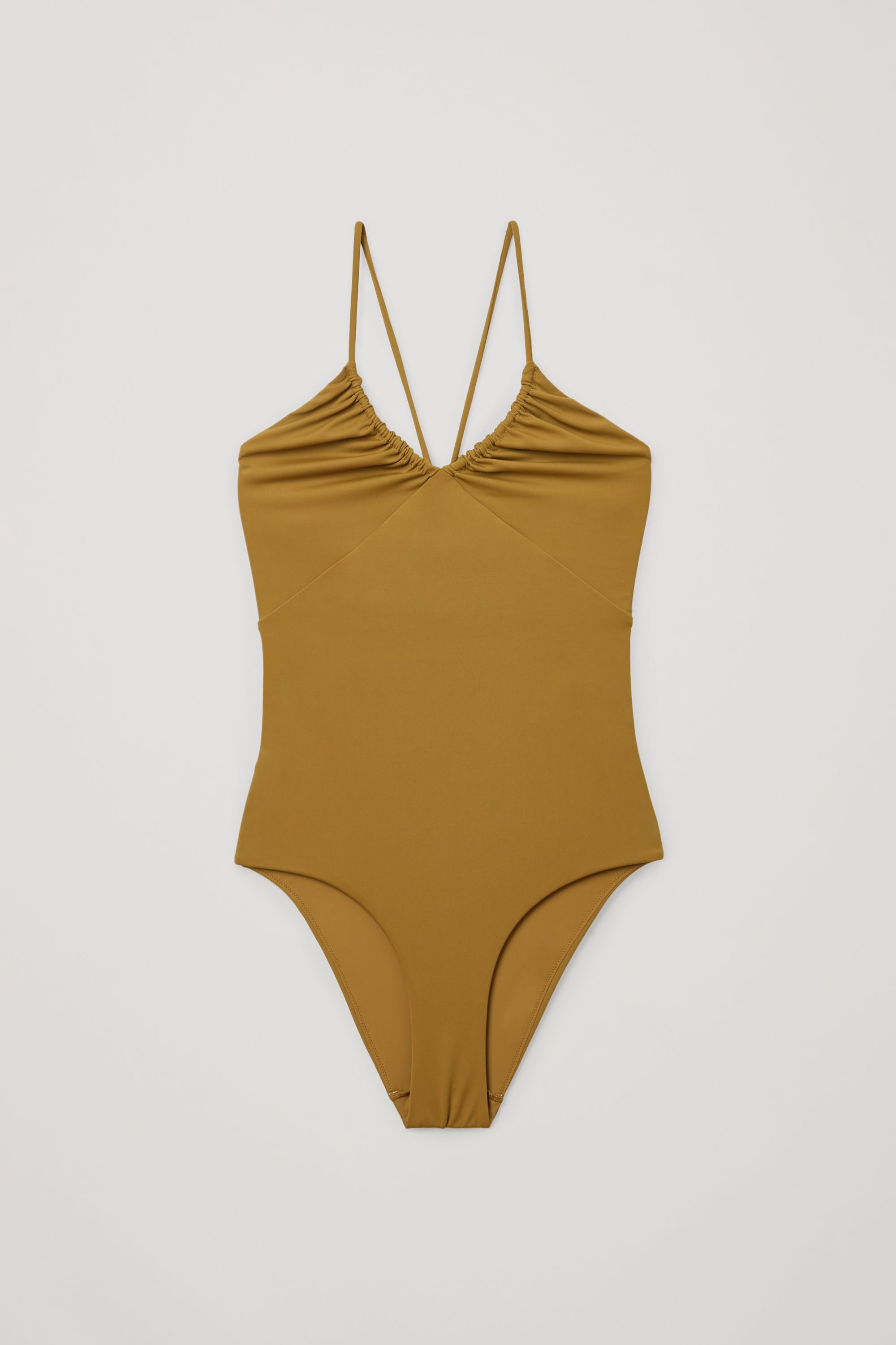 褶边系带式高叉连体泳衣